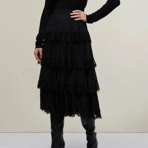 Rachel Parcell Tiered Pleated Skirt with Lace Trim